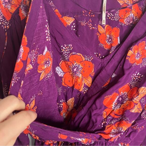Free People Tuscan Dreams Purple Floral Print Layered Blouse Size XS - Picture 5 of 7
